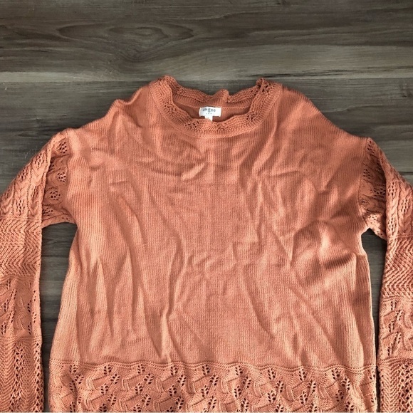 Umgee Peach Knot Sweater Flare Patterned Sleeve Women Size Large - Picture 4 of 9